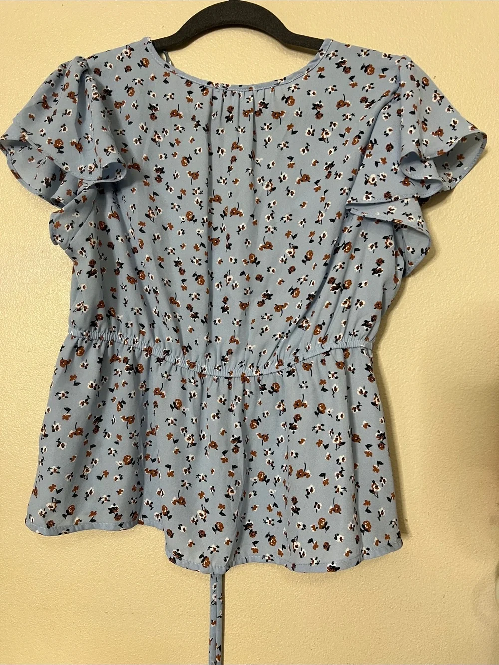 Sienna Sky Light Blue Floral Peplum Tie-Front Blouse